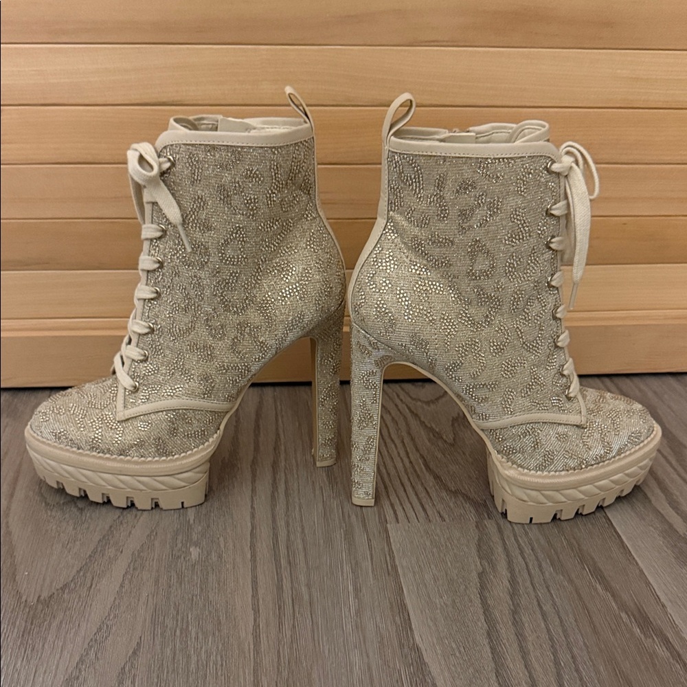 Gianni Bini Elegant Cream Lace-Up Women's Boots